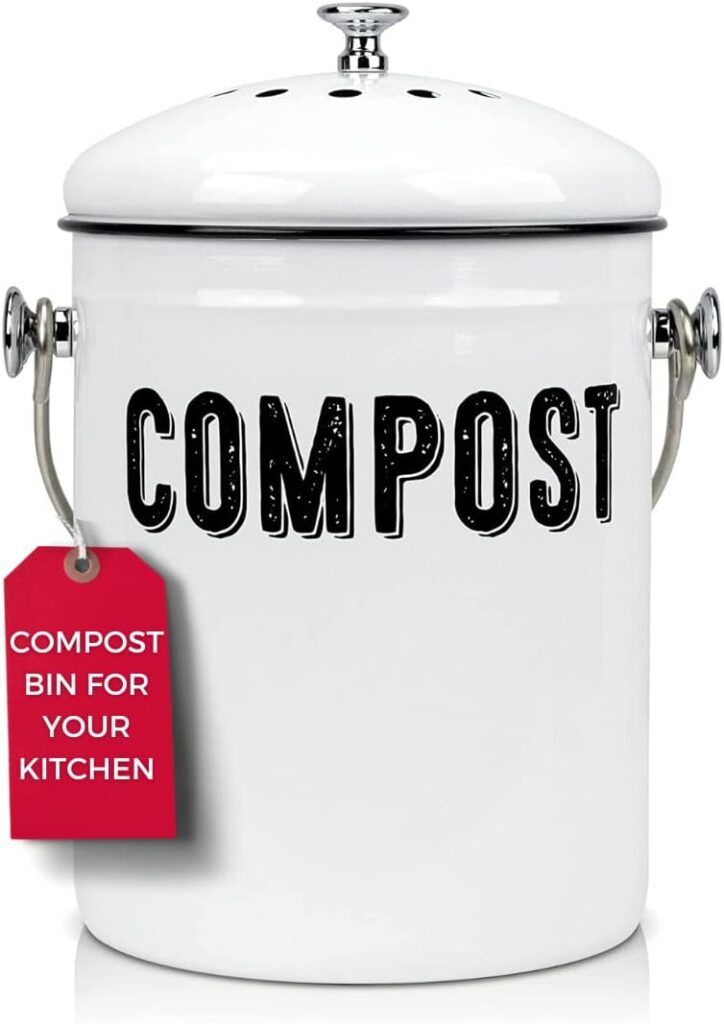 Granrosi Compost Bin Kitchen, Kitchen Compost Bin Countertop, Indoor Compost Bin, Countertop Compost Bin with Lid, 100% Rust Proof Compost Bucket w/ Non-Smell Charcoal Filters, 1.3 Gallon - White