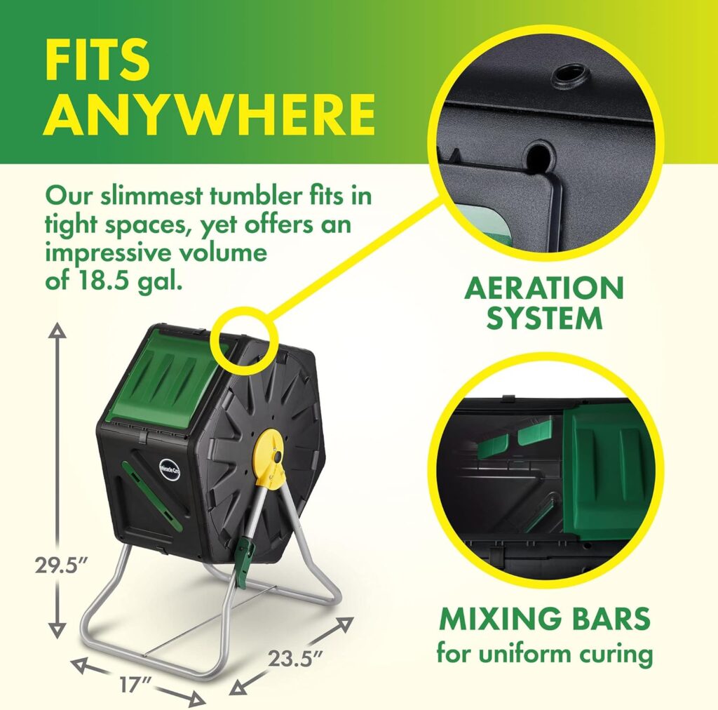 Miracle-Gro Small Composter - Compact Single Chamber Outdoor Garden Compost Bin Heavy Duty – UV Protected Turning Barrel Tumbling Composter (27.7 gallons)